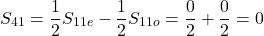$$S_{41} = \frac{1}{2}S_{11e}-\frac{1}{2}S_{11o}= \frac{0}{2}+\frac{0}{2}=0$$